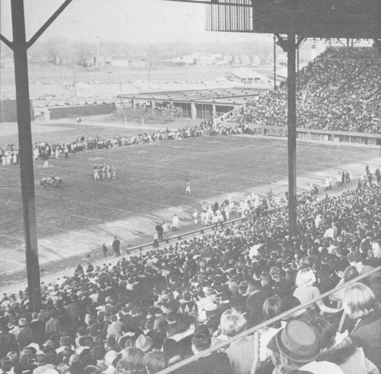 1966 Manual vs. Male crowd of 2300 Fairground Stadium.jpg